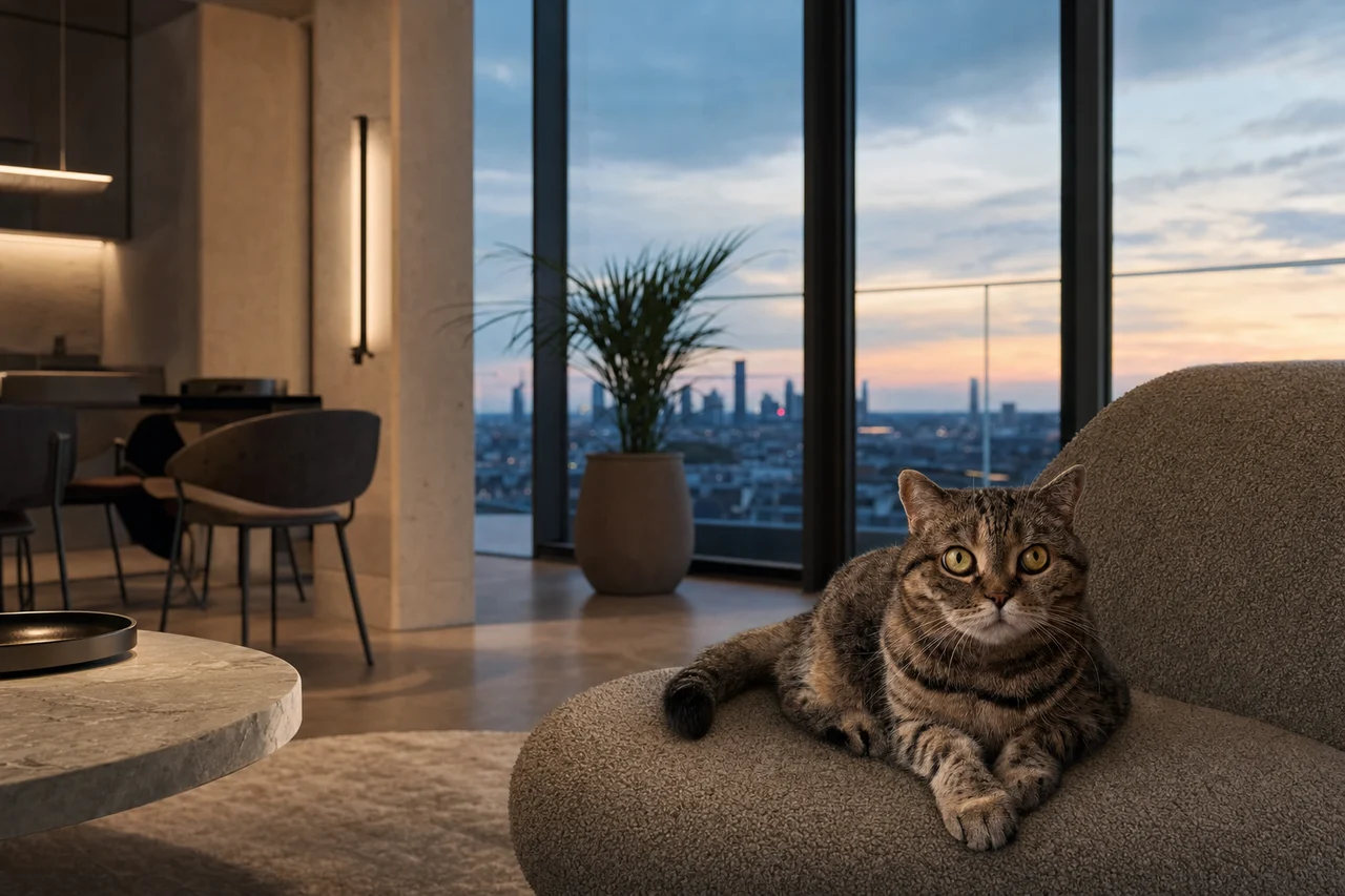 Die NOVORA Katze in einem gemütlichen fertiggestellten Apartment